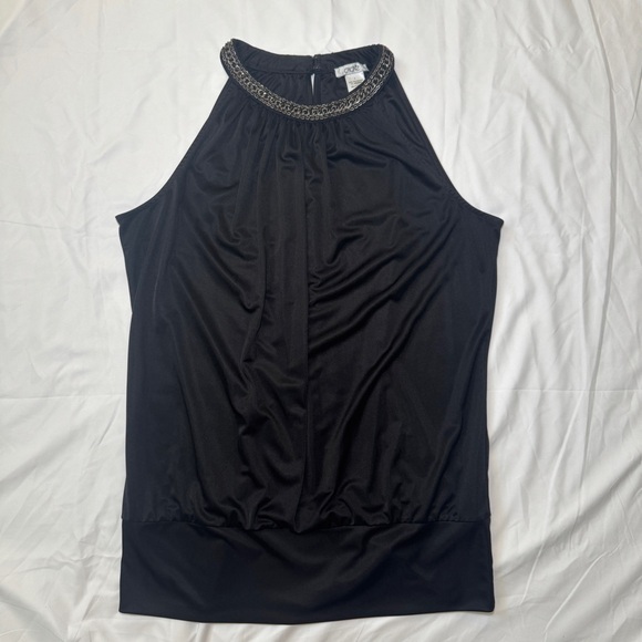 Cache Tops - Vintage Cache Black Top with Metal Chain Embellishments